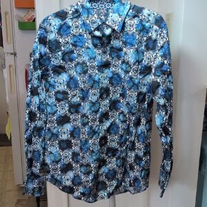 Robert Graham Skull Blue and Black Floral Shirt